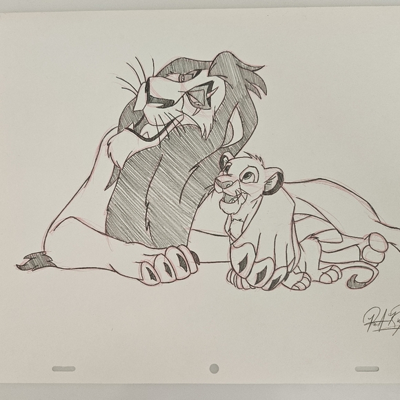 Disney Simba and Scar The Lion King drawing/sketch animation signed Art gift - Picture 6 of 6